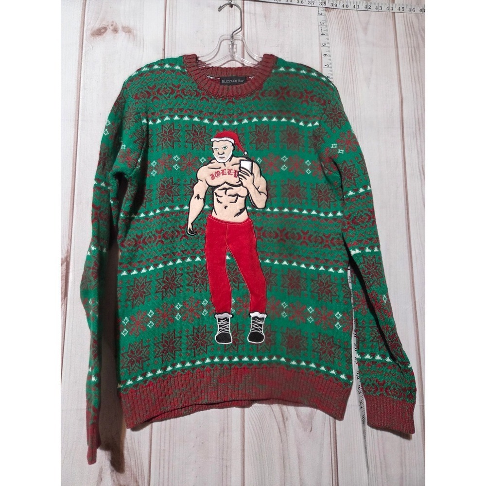 Blizzard Bay Mens Jolly Santa Selfie Ugly Christmas Sweater Red Green Size S